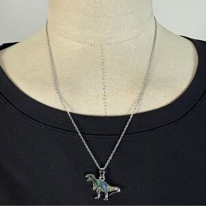 Glacier Pearle Tone Abalone Shell T-Rex Dinosaur Necklace